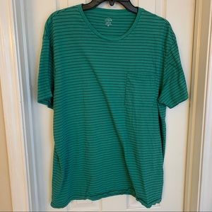 Mens Large JCrew Factory Striped Tee Tshirt Green w/ Navy Stripes EUC No Flaws